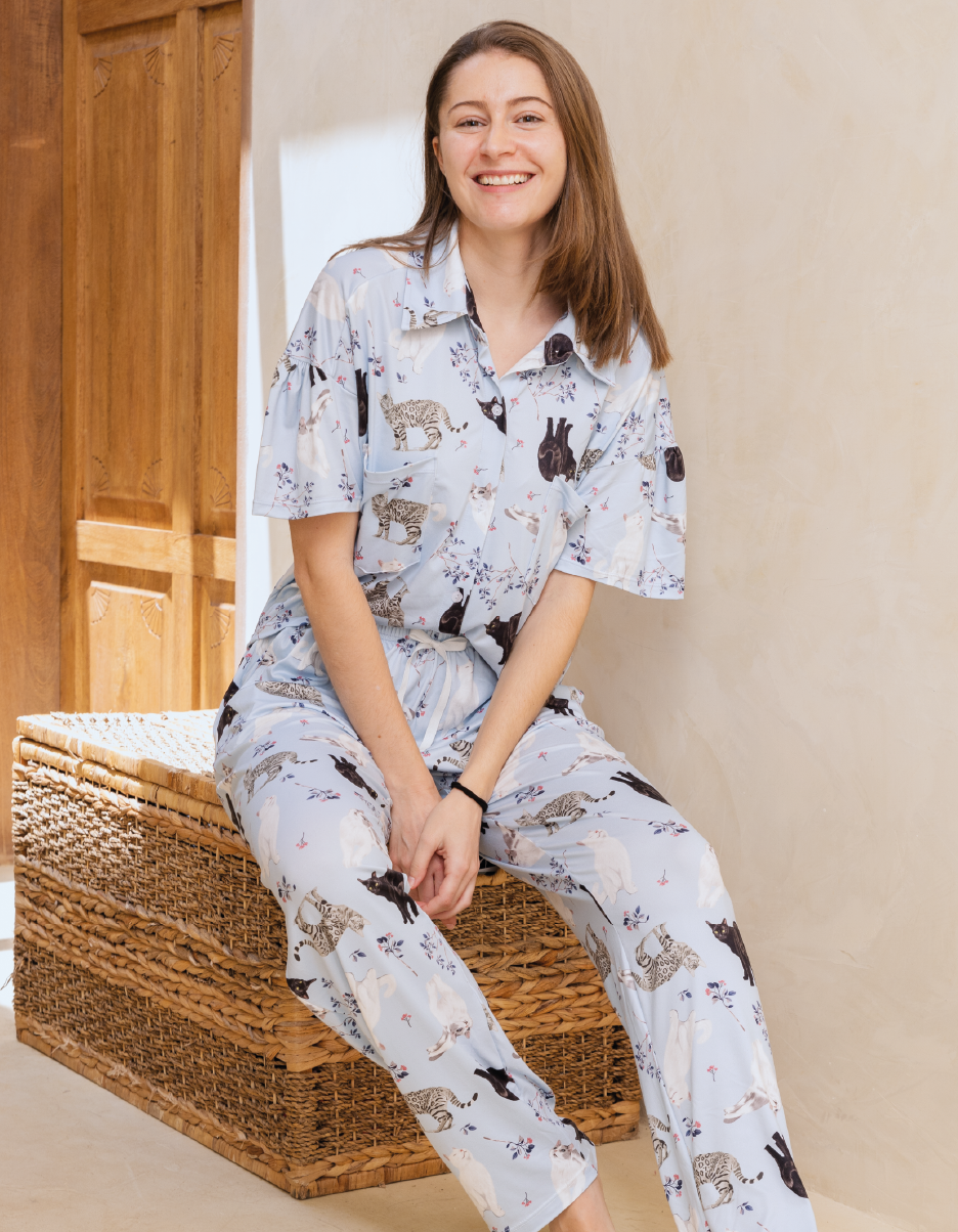 PIJAMA PANTALÓN GATOS AZUL TP0046