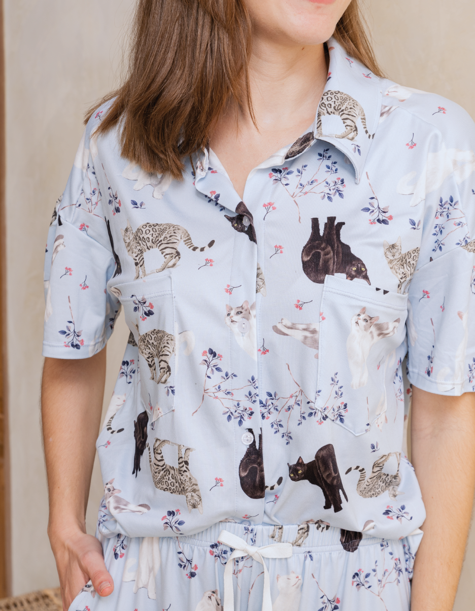 PIJAMA PANTALÓN GATOS AZUL TP0046