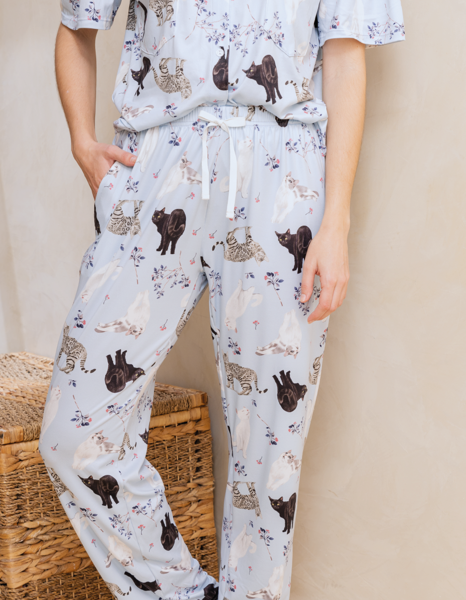 PIJAMA PANTALÓN GATOS AZUL TP0046