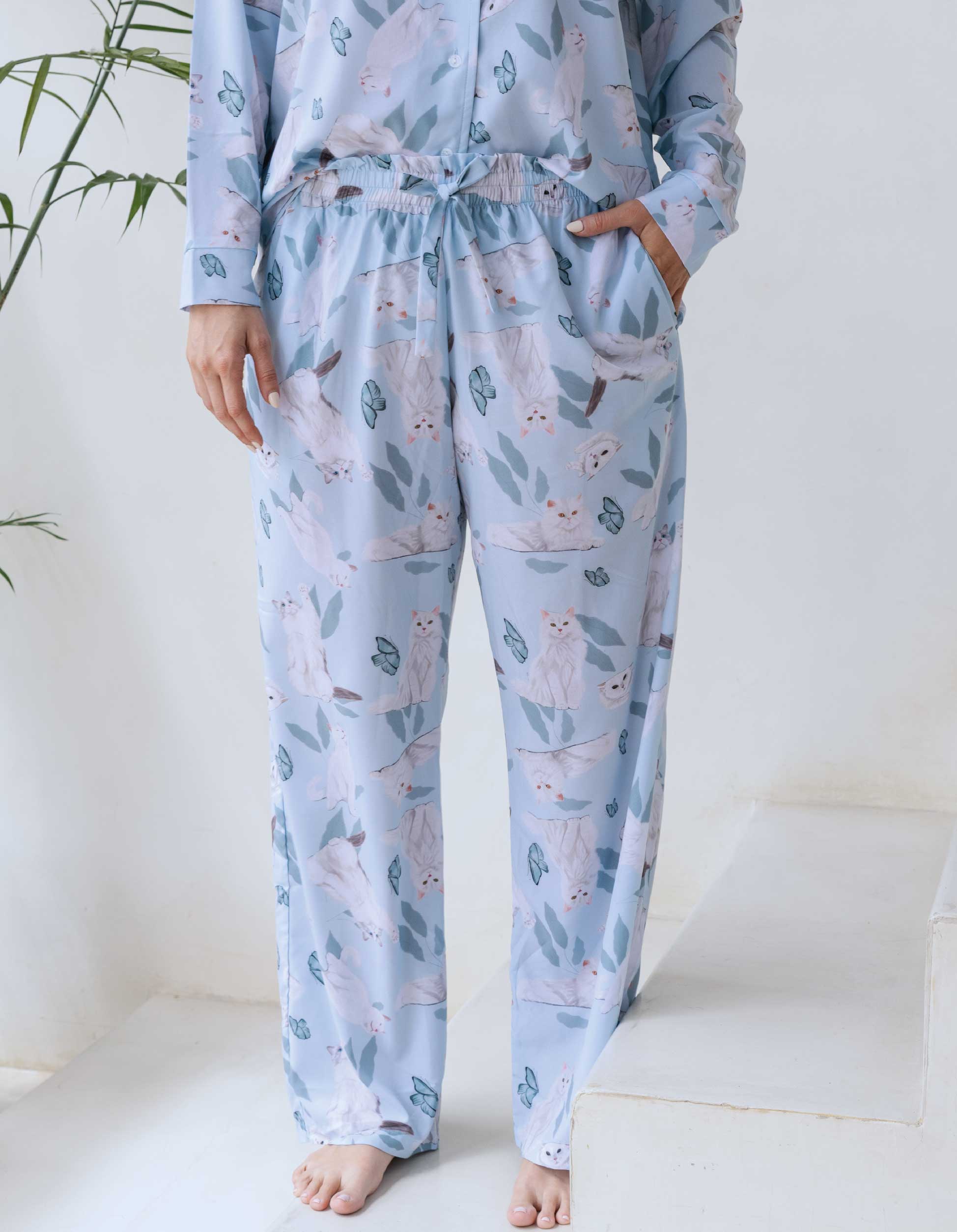 PIJAMA PANTALÓN GATOS BLANCOS TP0034