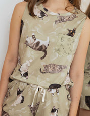 PIJAMA SHORT GATOS- CACTUS VERDE TS0033