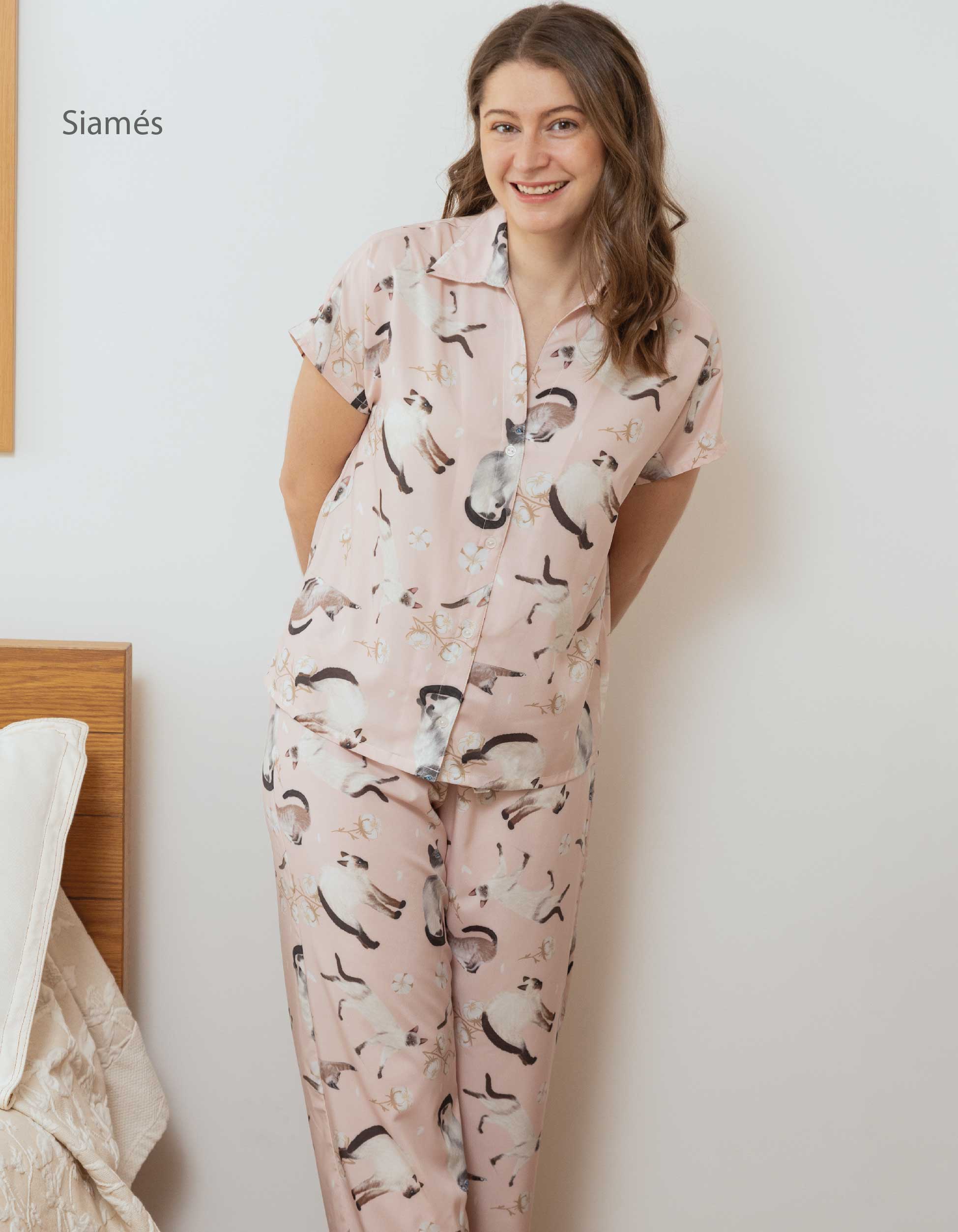 PIJAMA PANTALÓN GATOS SIAMÉS ROSADA TP0062