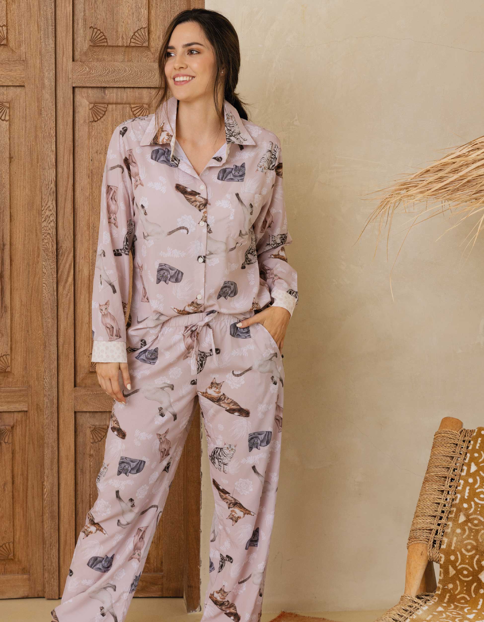 PIJAMA PANTALÓN GATOS MULTIRAZA ROSADO TP0035