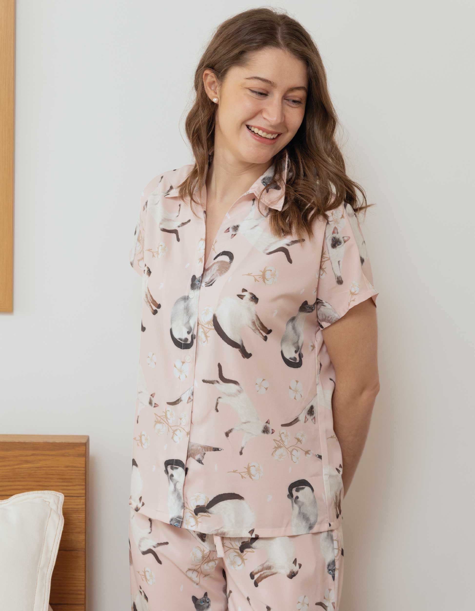 PIJAMA PANTALÓN GATOS SIAMÉS ROSADA TP0062