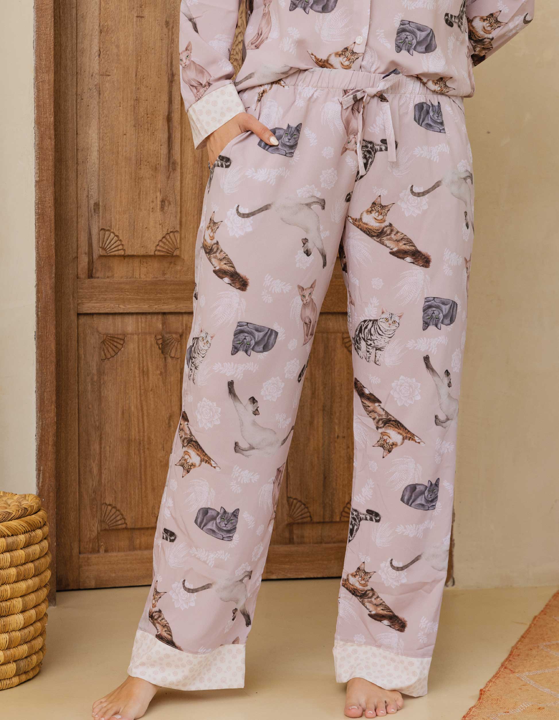 PIJAMA PANTALÓN GATOS MULTIRAZA ROSADO TP0035