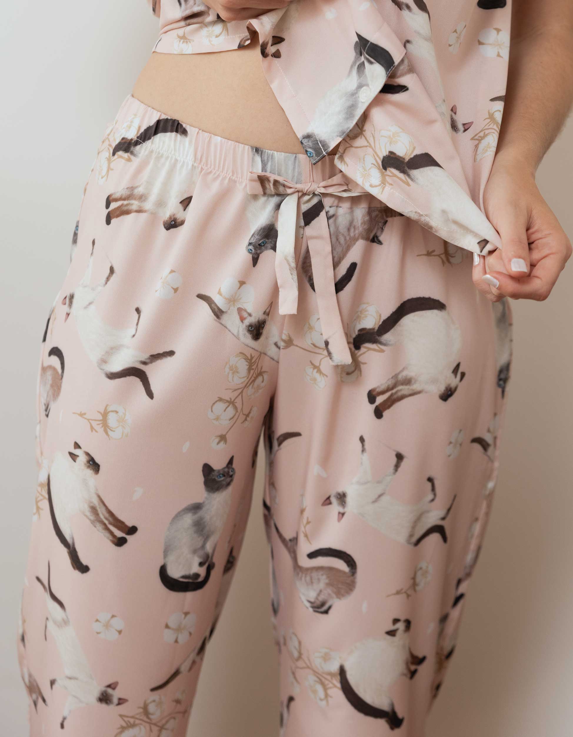 PIJAMA PANTALÓN GATOS SIAMÉS ROSADA TP0062