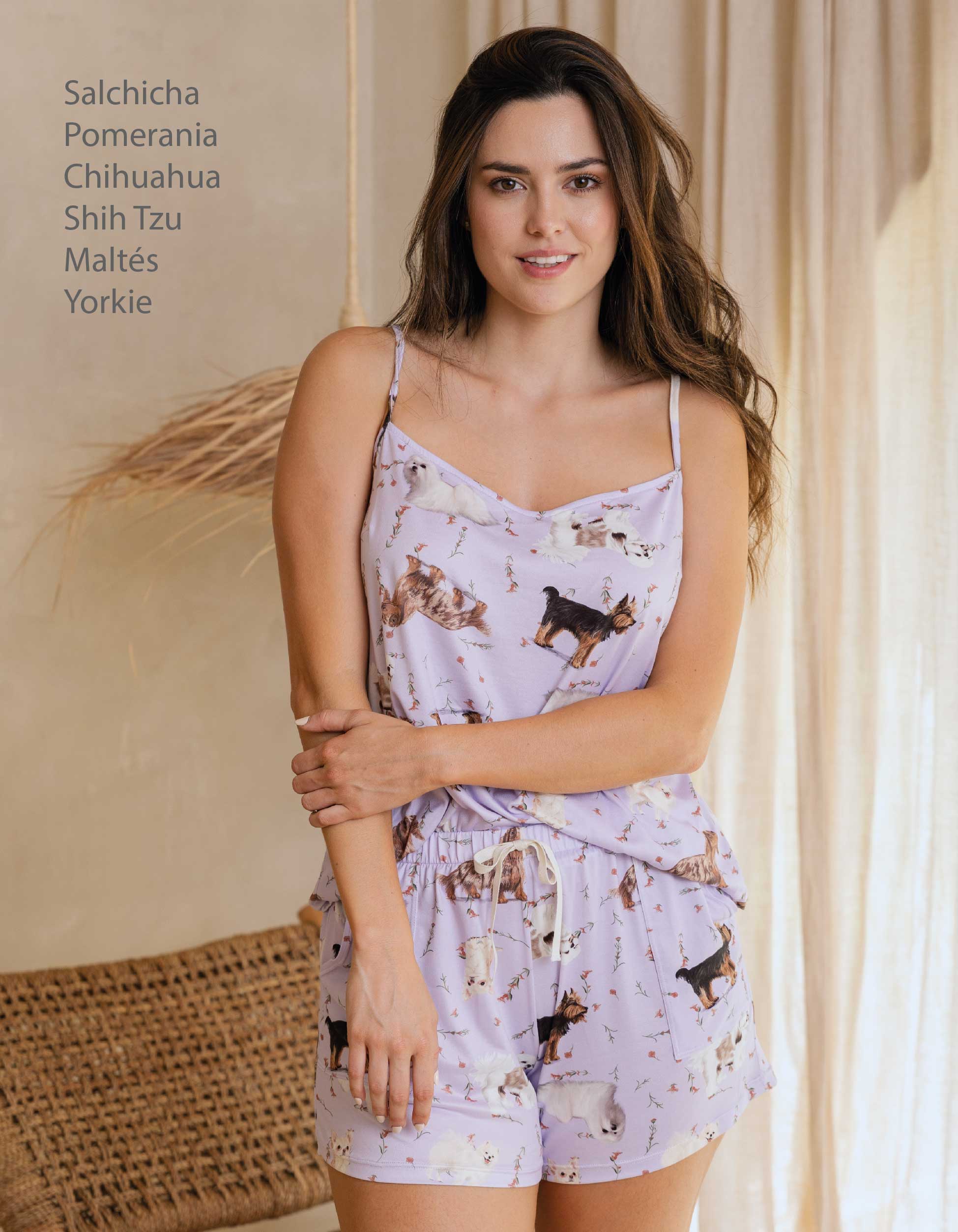 PIJAMA  SHORT RAZAS PEQUEÑAS LILA TS0023