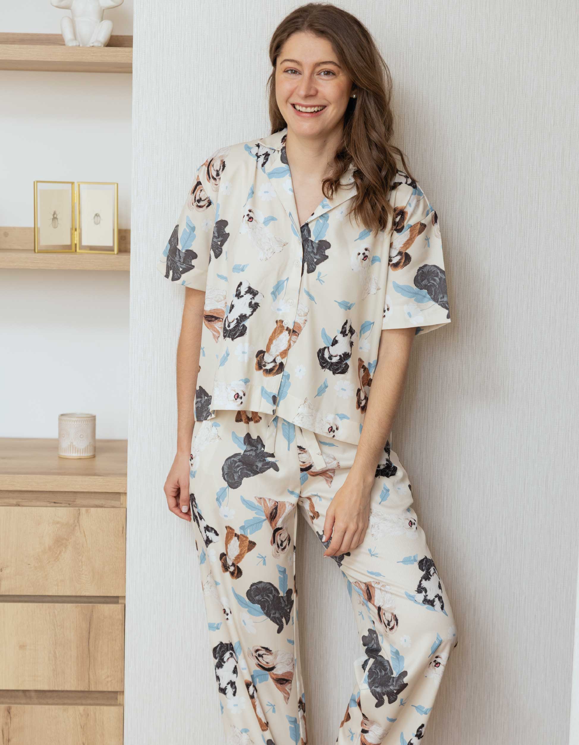 PIJAMA PANTALÓN SHIH TZU MARFIL  TP0063