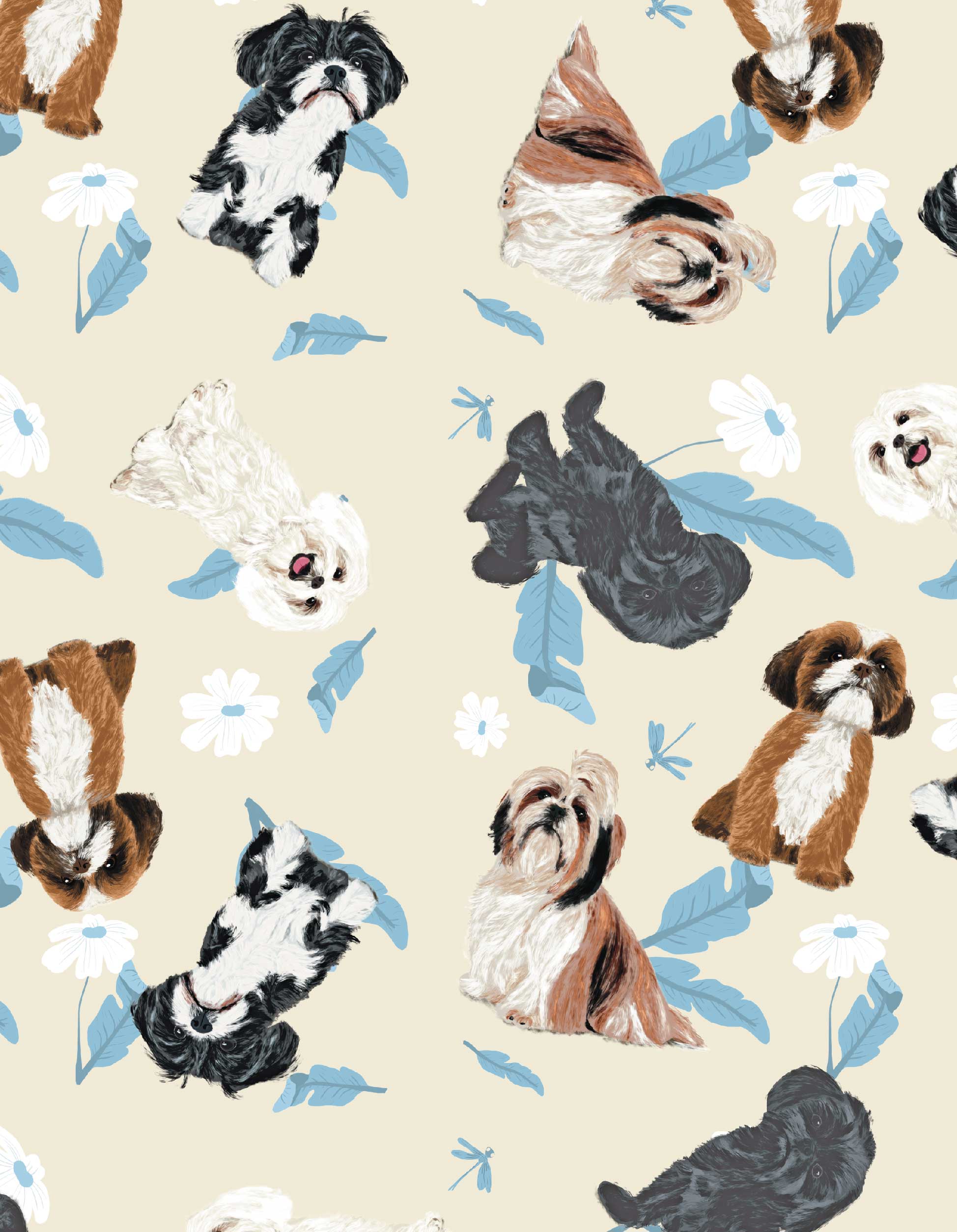 PIJAMA PANTALÓN SHIH TZU MARFIL  TP0063