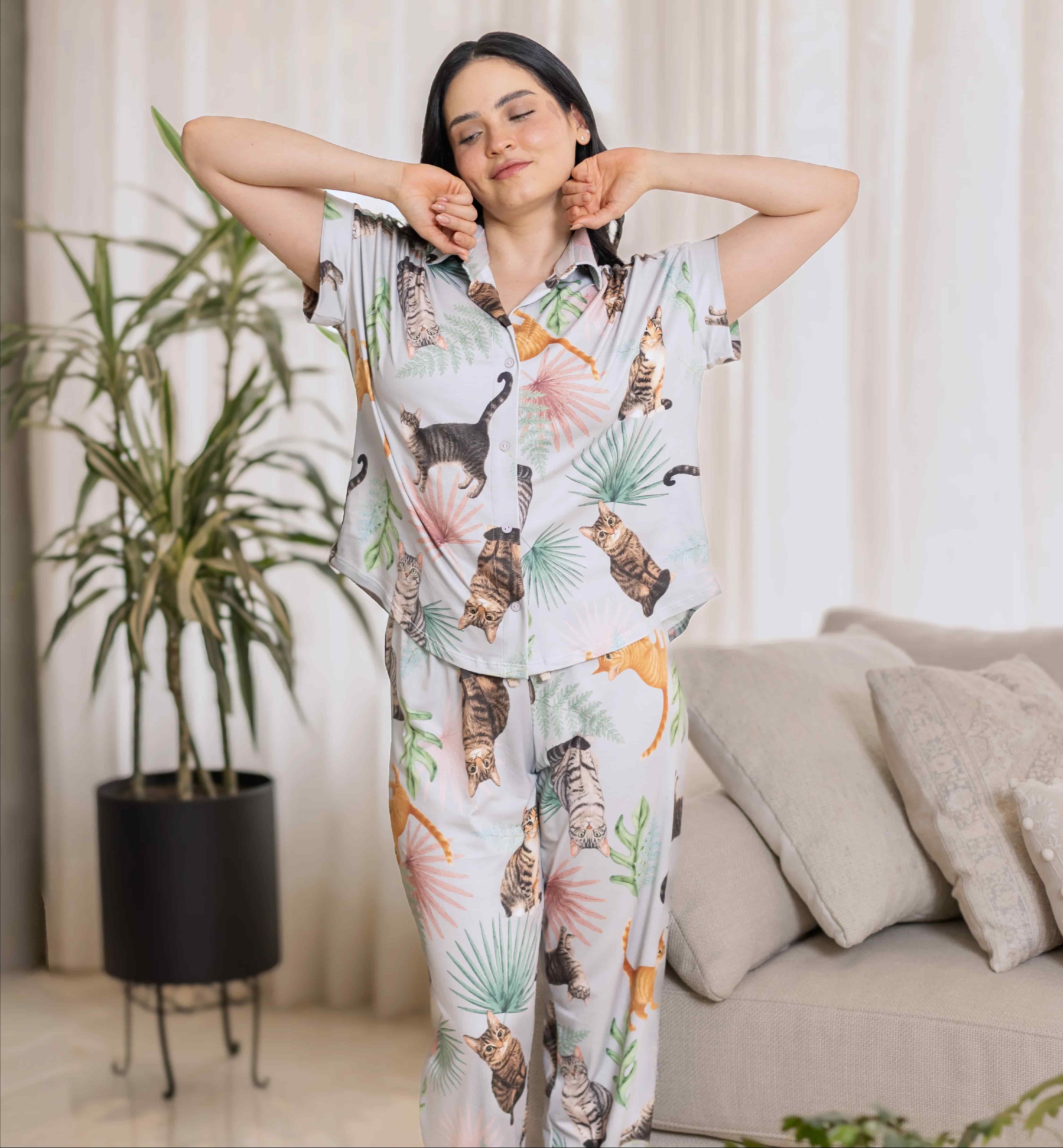 PIJAMA PANTALÓN GATOS RAYADOS GRIS TP0091