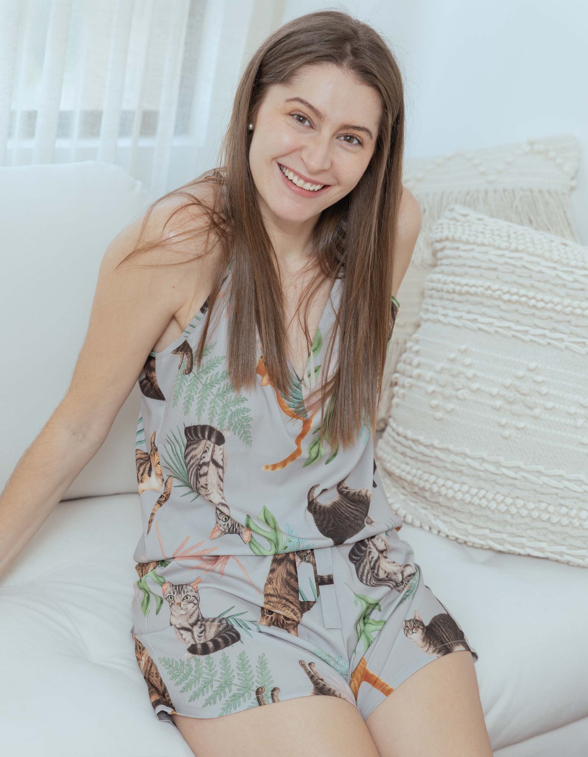 PIJAMA SHORT GATOS RAYADOS GRIS TS0039