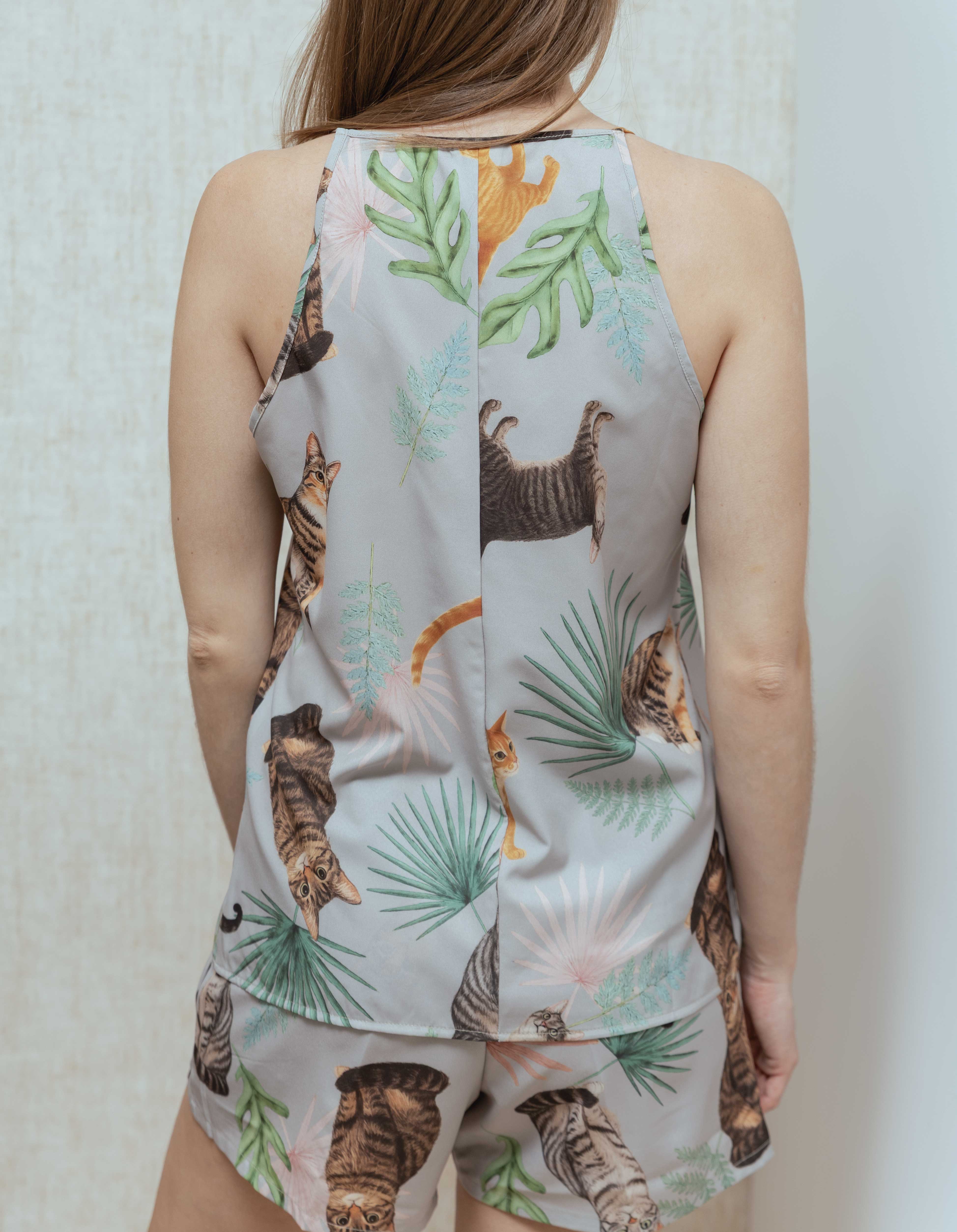 PIJAMA SHORT GATOS RAYADOS GRIS TS0039