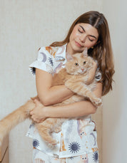 PIJAMA SHORT GATOS MAJESTUOSOS MARFIL TS0041