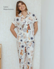 PIJAMA PANTALÓN GATOS MAJESTUOSOS MARFIL TP0085