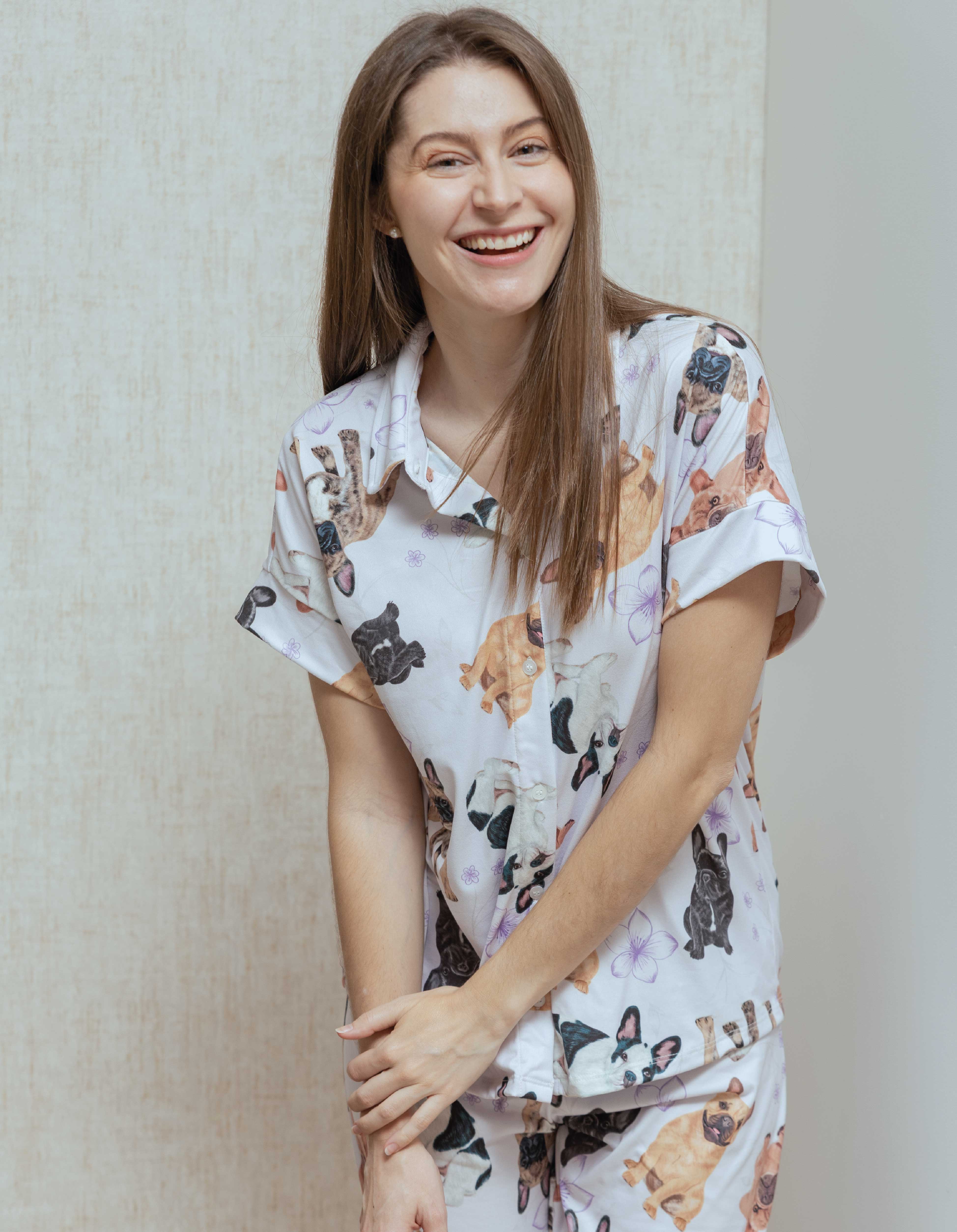 PIJAMA PANTALÓN BULLDOG FRANCÉS LILA TP0082