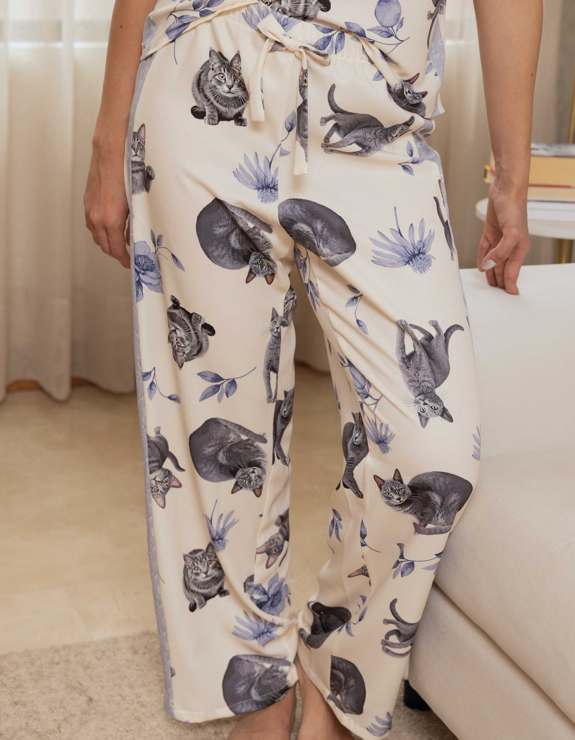 PIJAMA PANTALÓN GATOS GRISES- MARFIL TP0069