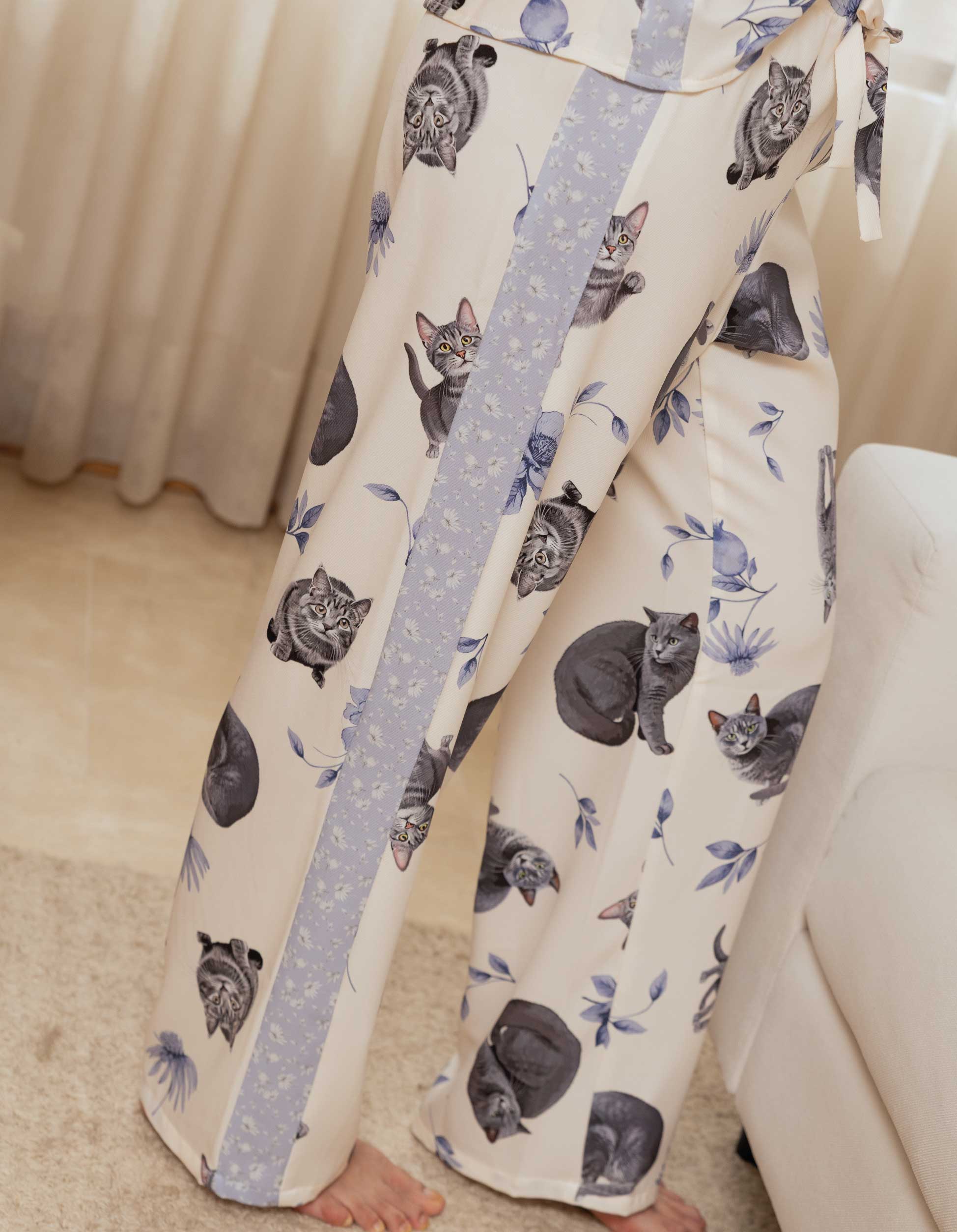 PIJAMA PANTALÓN GATOS GRISES- MARFIL TP0069