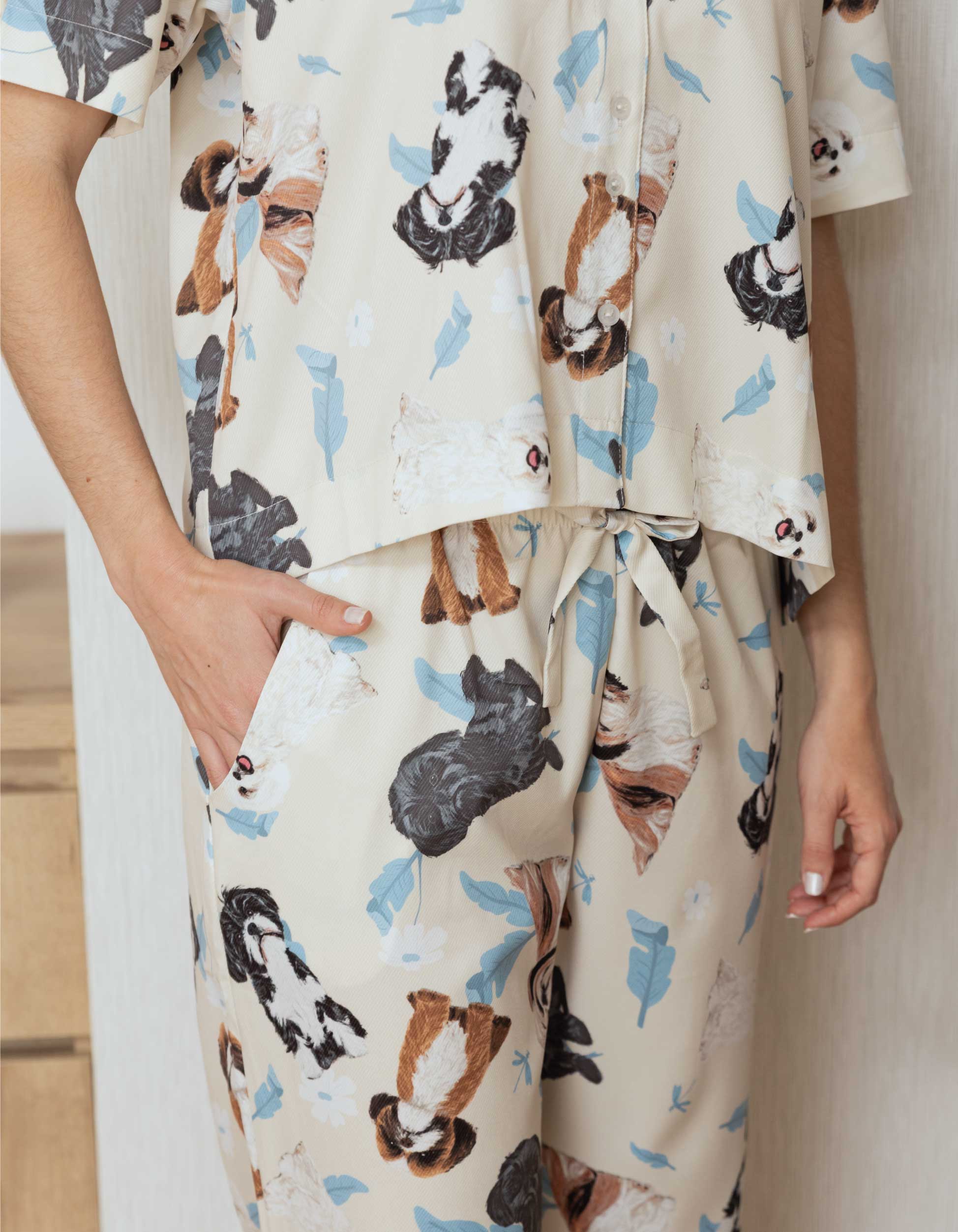 PIJAMA PANTALÓN SHIH TZU MARFIL  TP0063