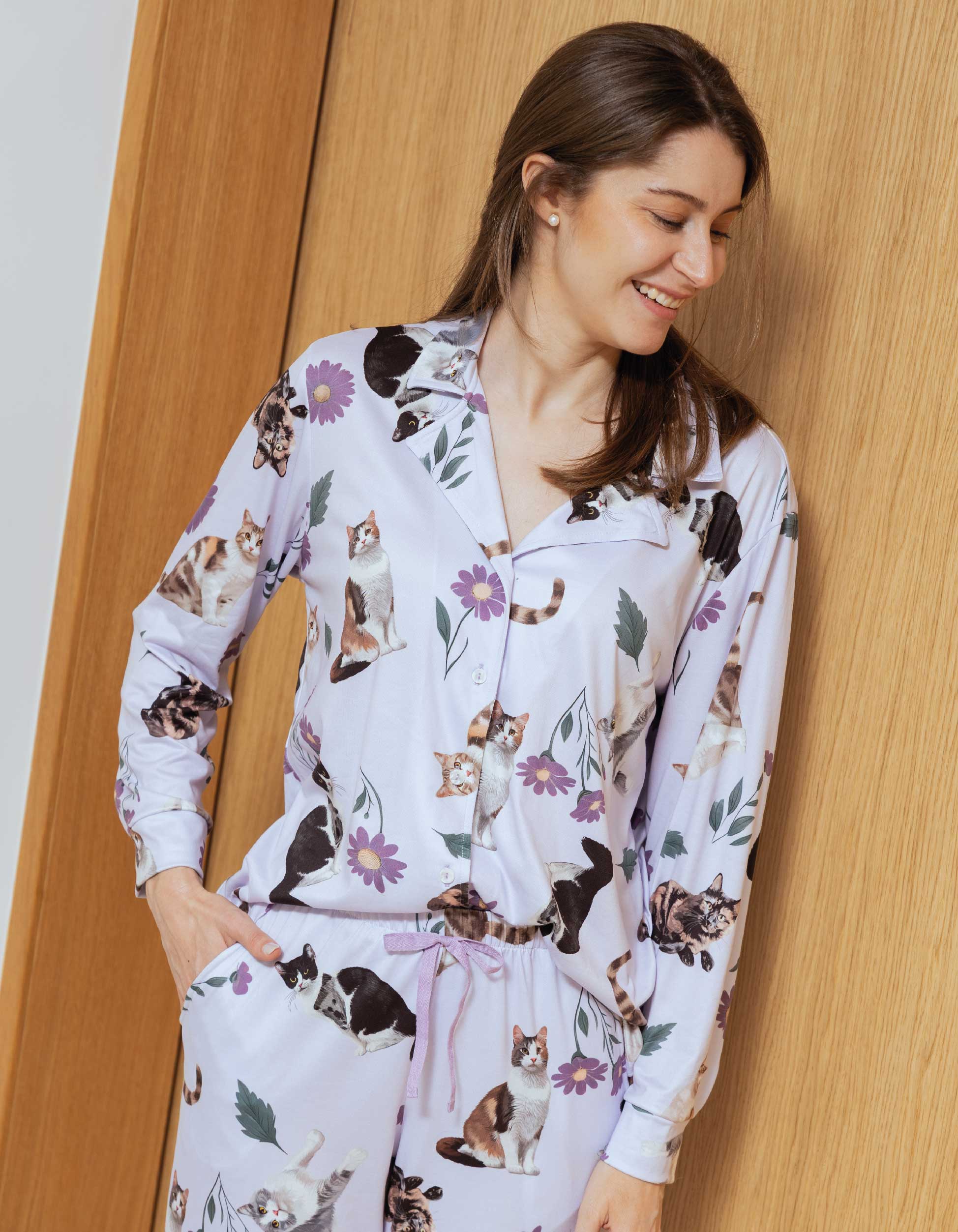 PIJAMA  PANTALÓN  GATOS MANCHADOS LILA TP0058