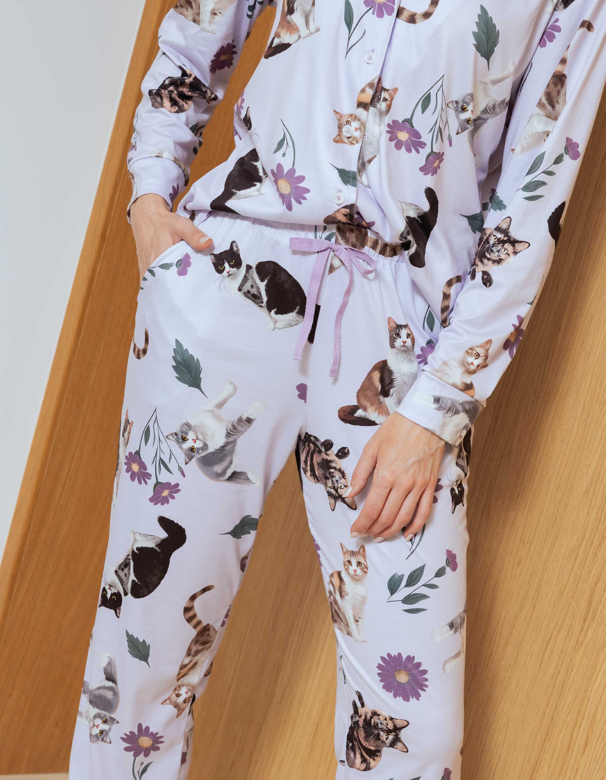 PIJAMA  PANTALÓN  GATOS MANCHADOS LILA TP0058