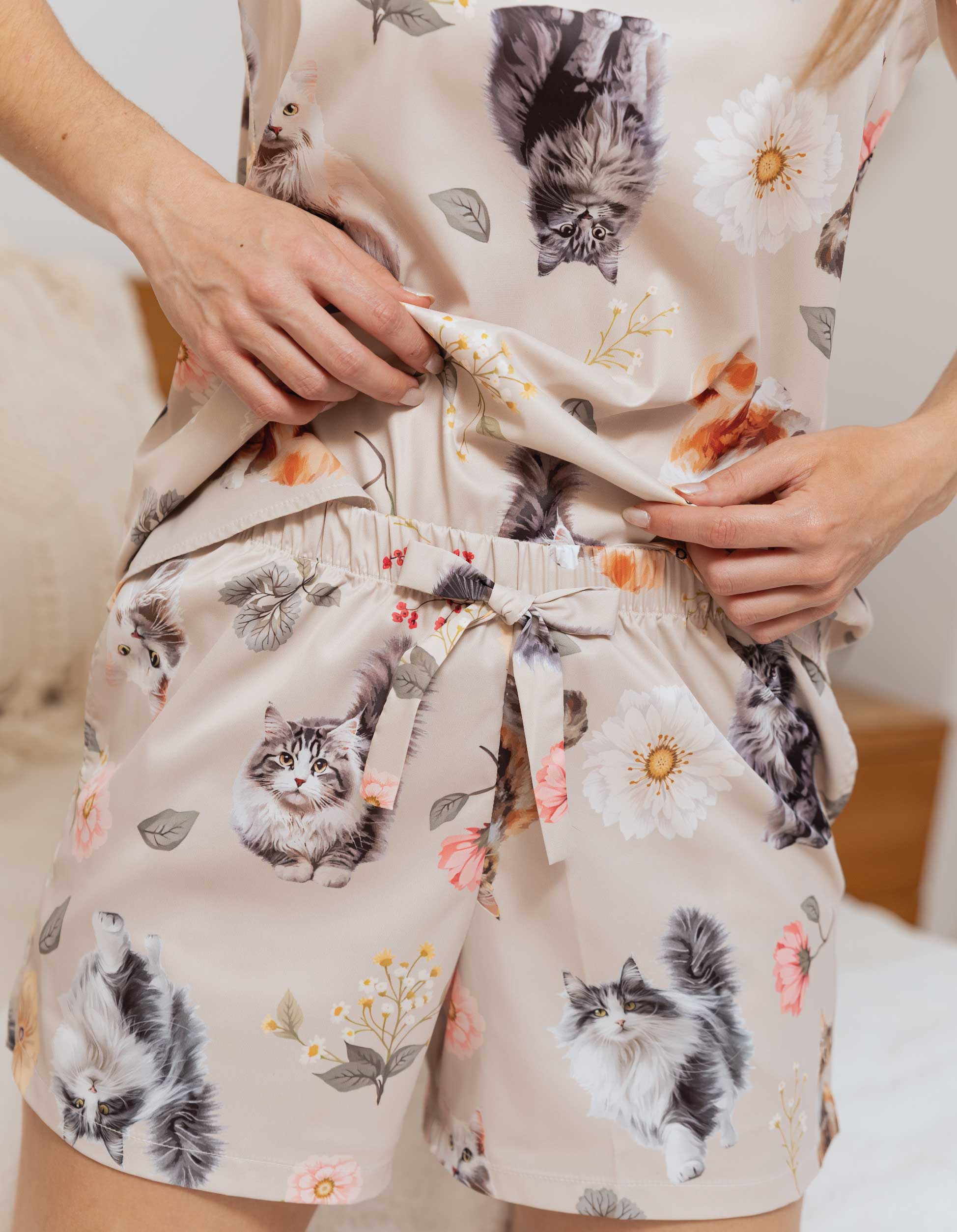 PIJAMA SHORT GATOS PELUDOS NUDE TS0031