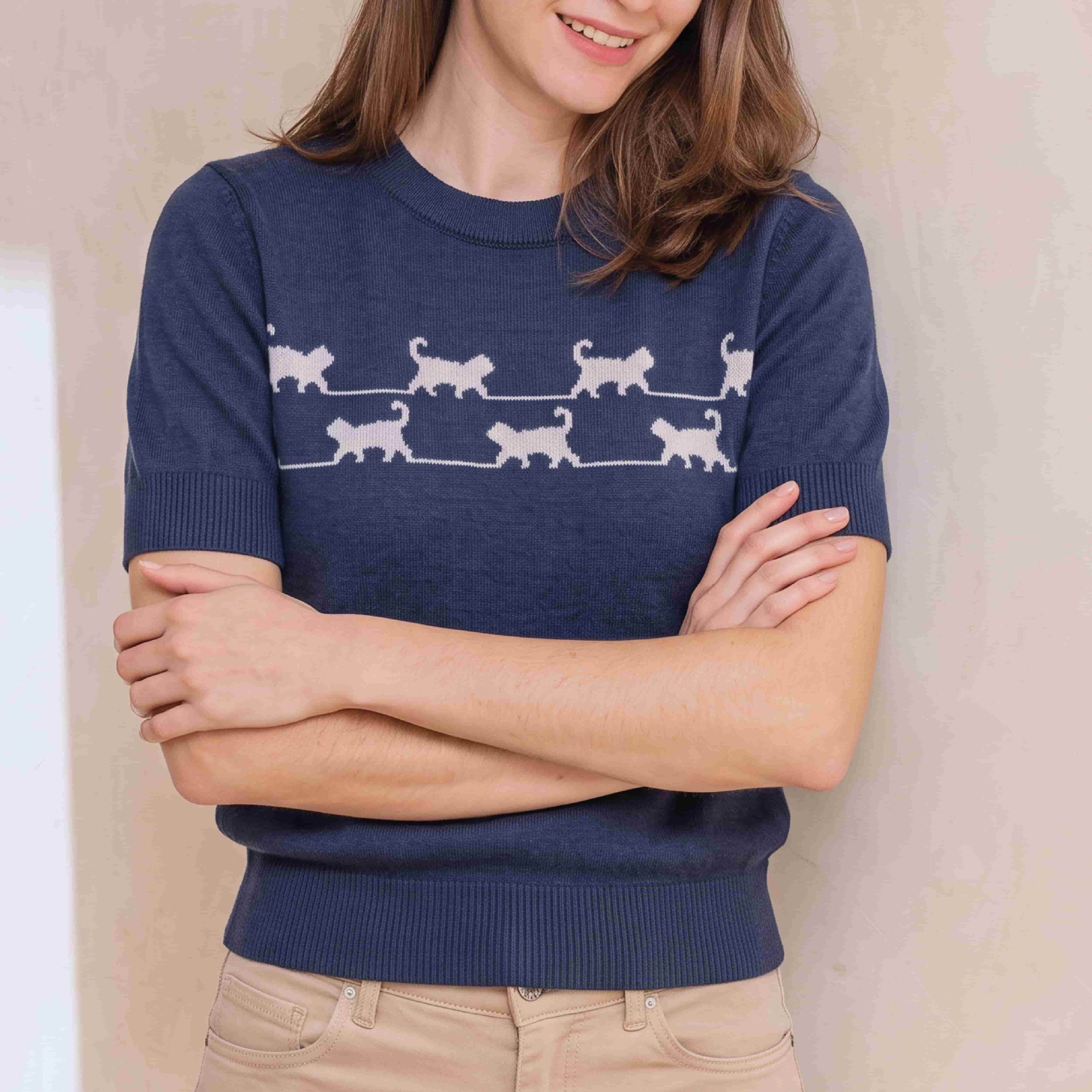 CAMISETA TEJIDA GATO AZUL ECC003