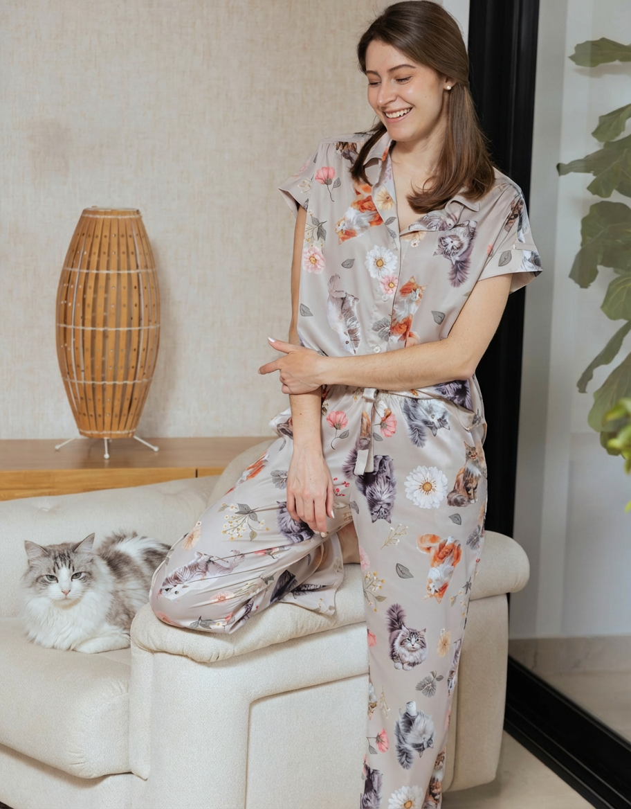 PIJAMA  PANTALÓN  GATOS PELUDOS NUDE TP0059