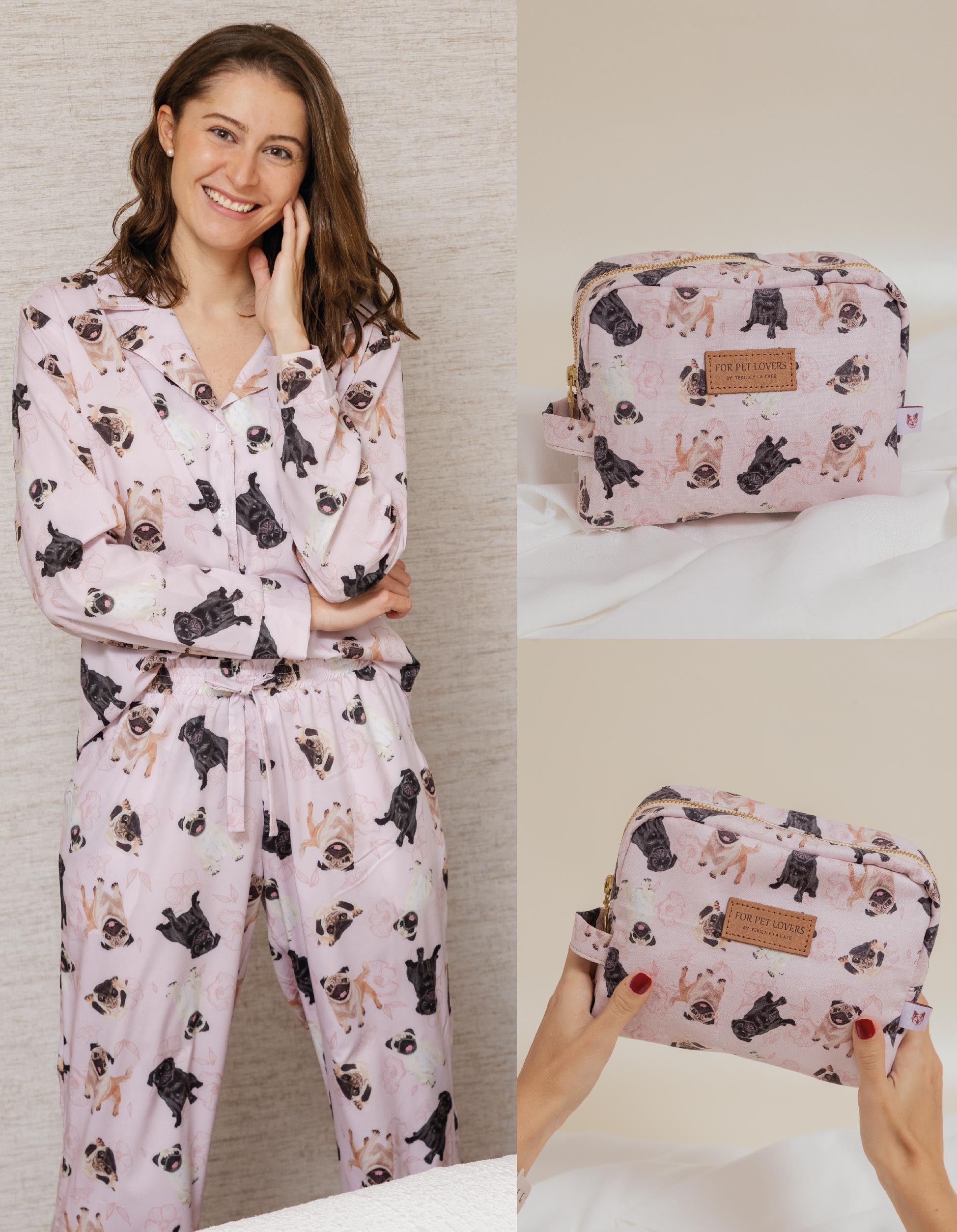 KIT PIJAMA & COSMETIQUERA  PERROS PUG
