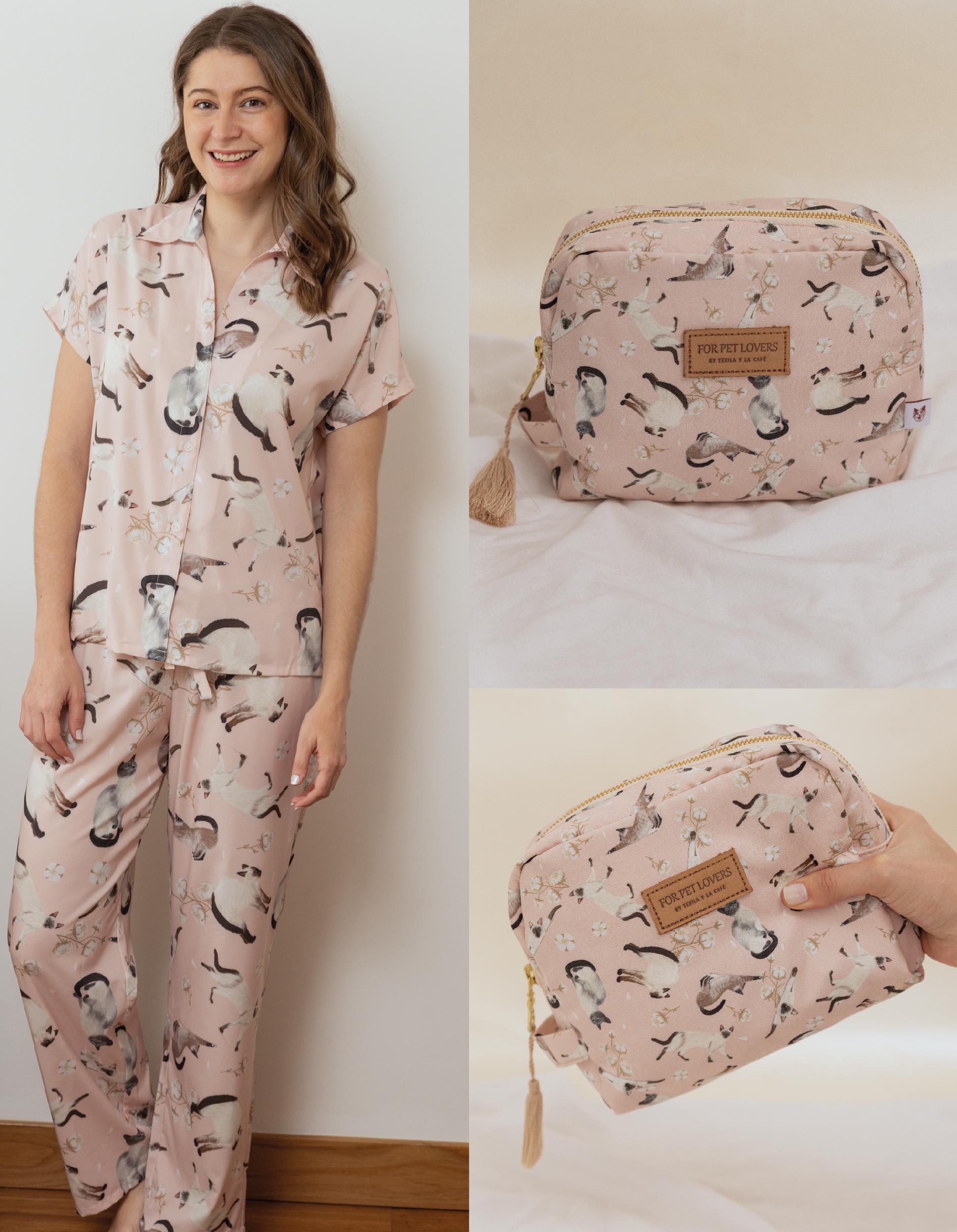 KIT PIJAMA & COSMETIQUERA GATOS SIAMÉS
