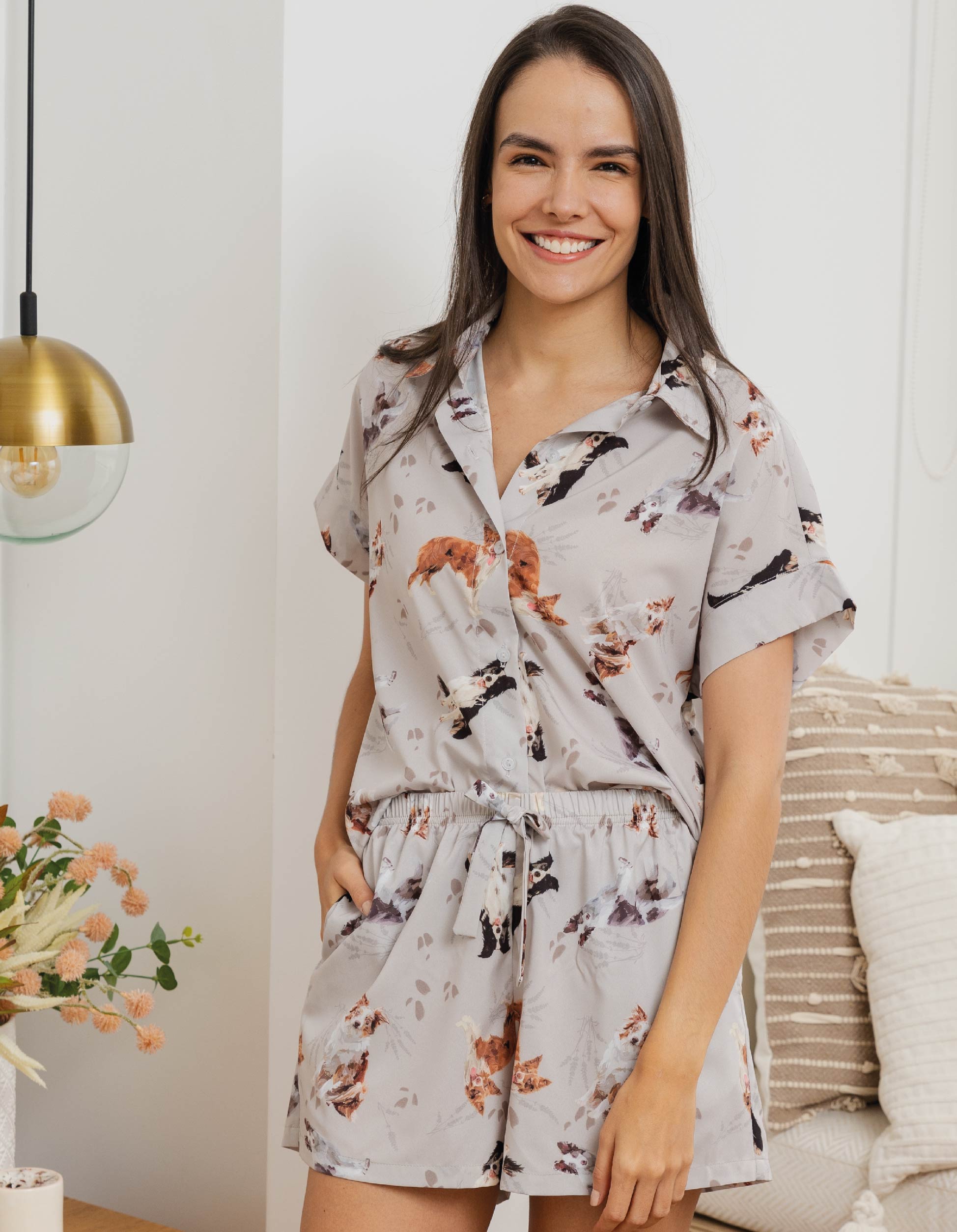 PIJAMA  SHORT BORDER COLLIE GRIS TS0030